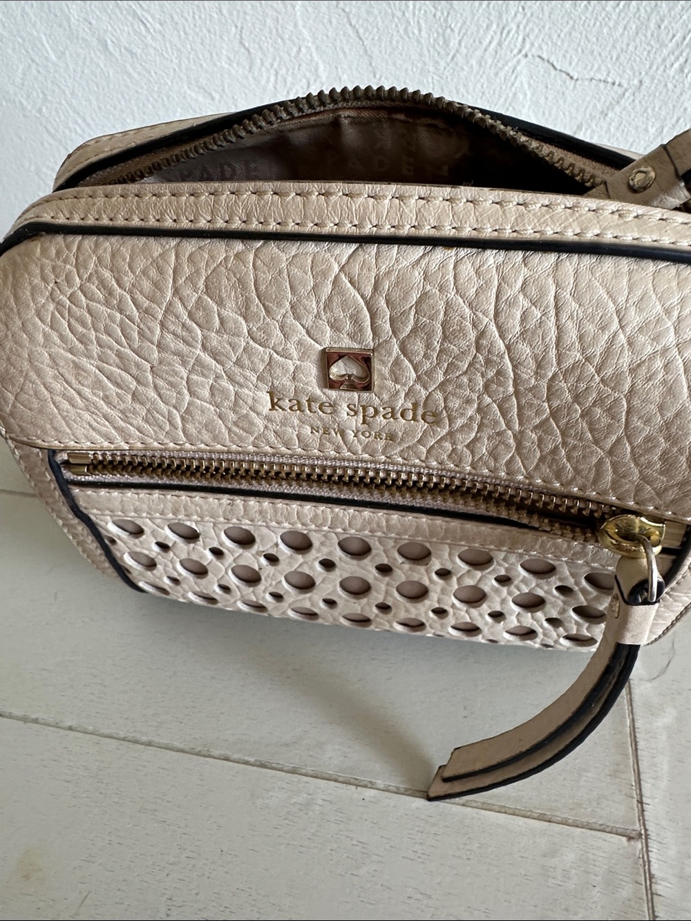 kate spade Metallic Champagne Textured Crossbody Bag